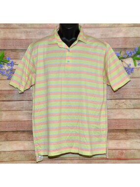 Peter Millar L Pastel Stripe 100% Cotton Golf Polo Shirt Green Peach Blue Casual